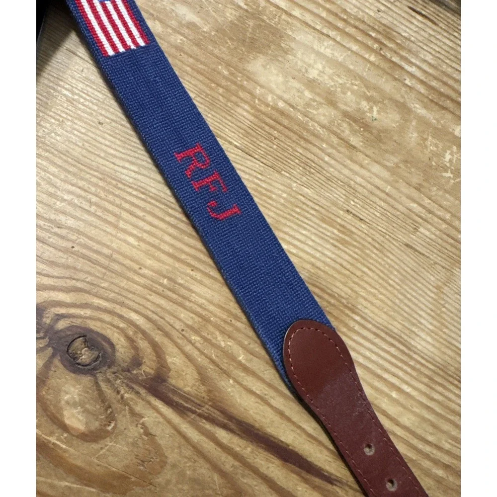 Smathers & Branson Needlepoint Belt 42 American Flag Leather USA  4th July‎ USA